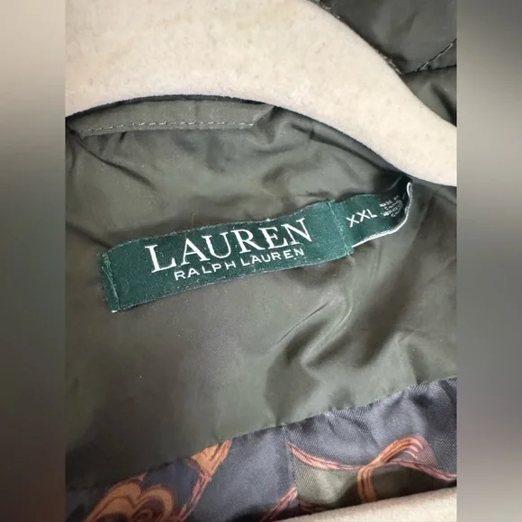 Lauren Ralph Lauren Quilted Jacket XXL Olive Green Hooded 3/4 Equestrian Coat - Picture 10 of 11